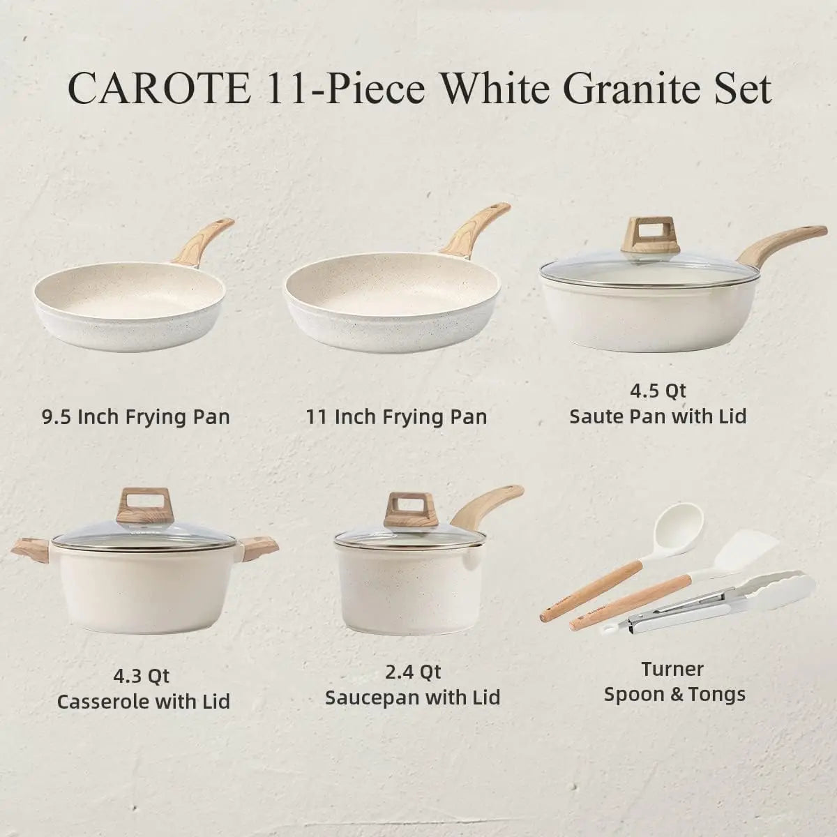 CAROTE Pots and Pans Set Nonstick, White Granite