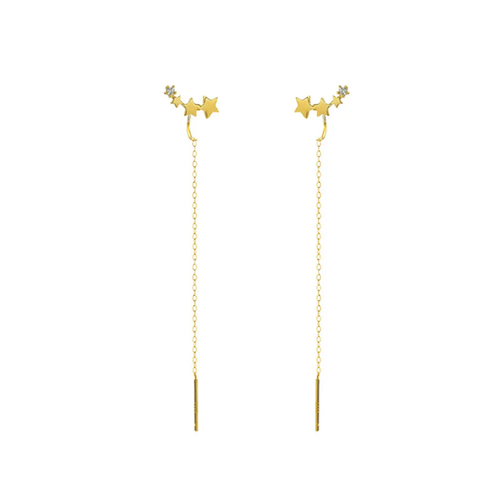 INS Star Long Tassel Ear Wire Trendy Silver