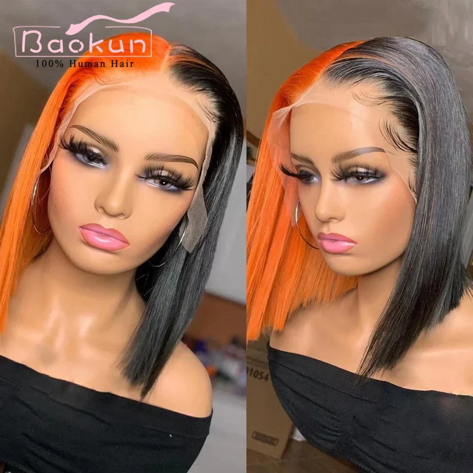 13x4 Colored Short Bob Wig Lace Front Human
