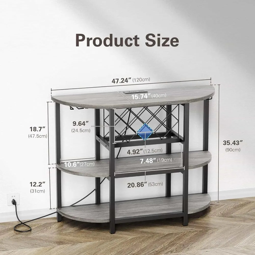 Bar Table Cabinet with Power Outlet, LED Home