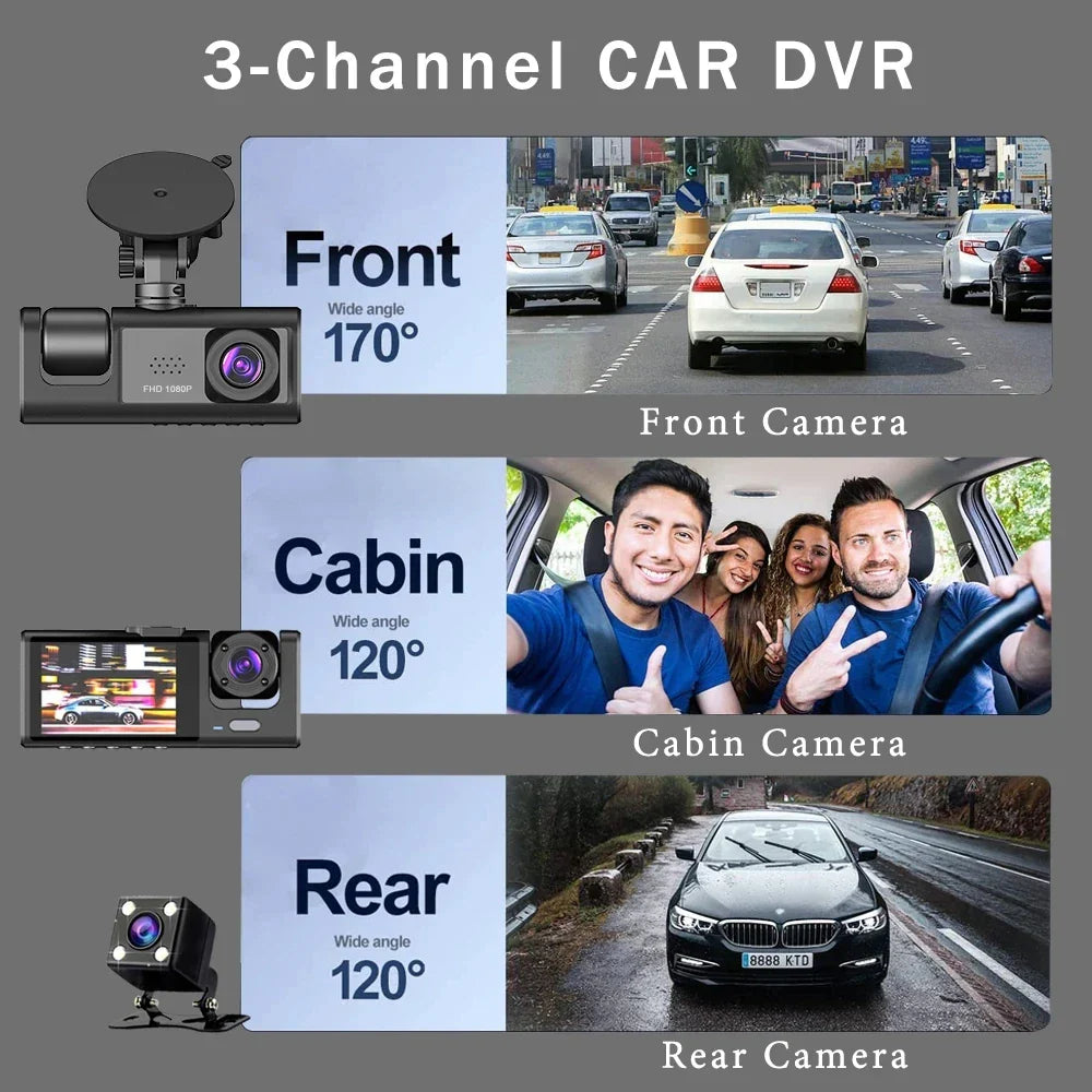 3 Channel Dash Cam Video Recorder Three Lens