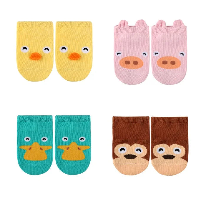 4Pairs/lot Cute Cartoon Non-slip Baby Socks Newborn Toddler