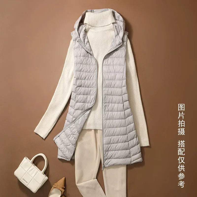 Women's Autumn/Winter X-long Hooded Sleeveless Jackets 2023 New