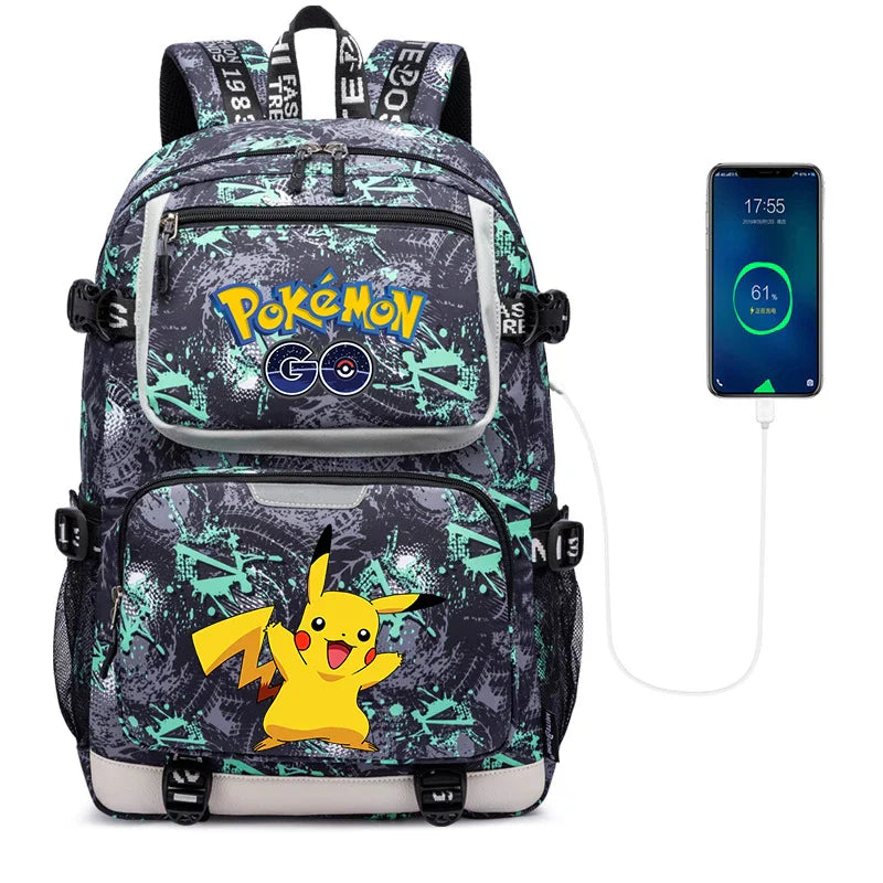 Pokemon Squirtle Cartoon School Bag USB Charging Large