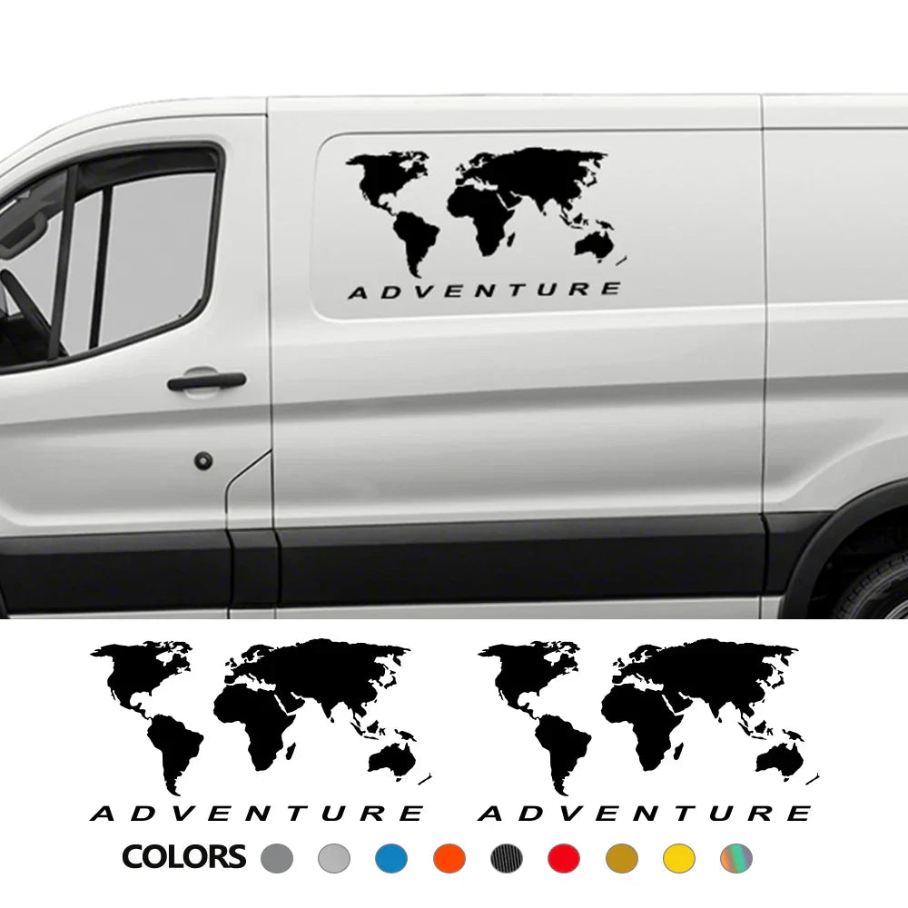 2Pcs World Map Car Side Body Stickers for SUV Van RV