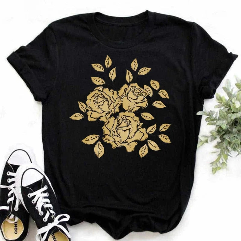 Plus Size Maycaur New Fashion Gold Rose Print