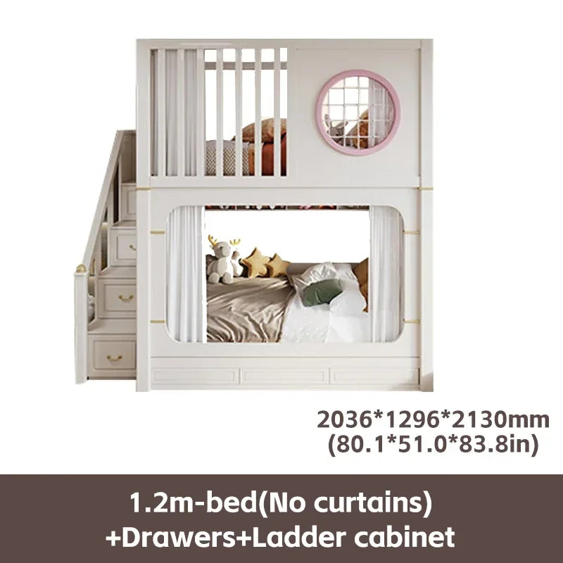 Modern High And Low Kids Bed With Ladder