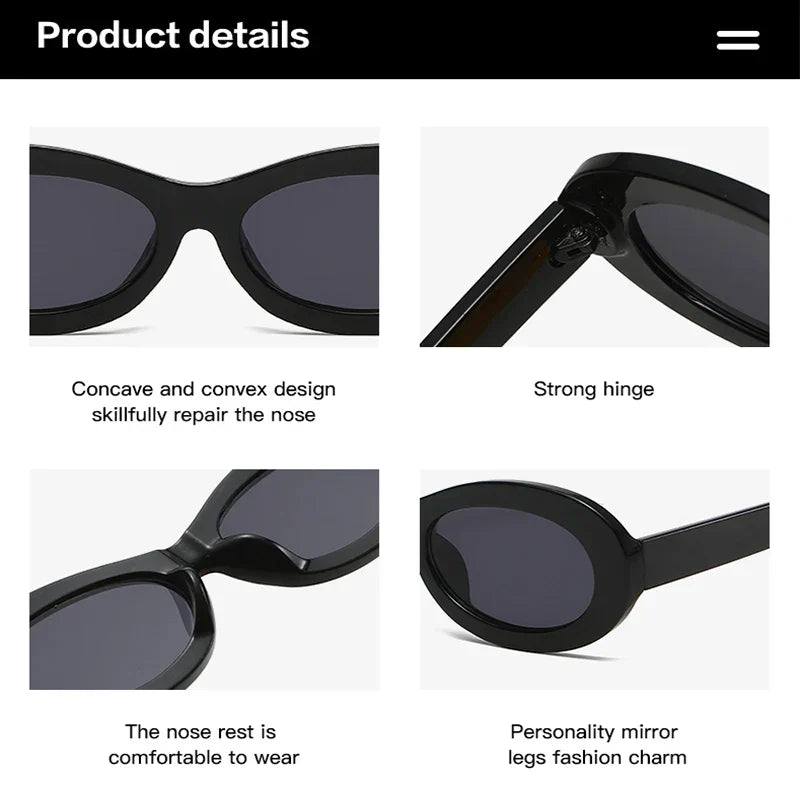 Small Oval Sunglasses for Women Men Cateye Frame