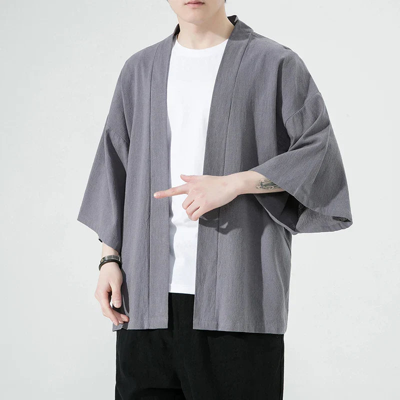Mens Japanese Kimono Cardigan Loose Cotton Linen 34