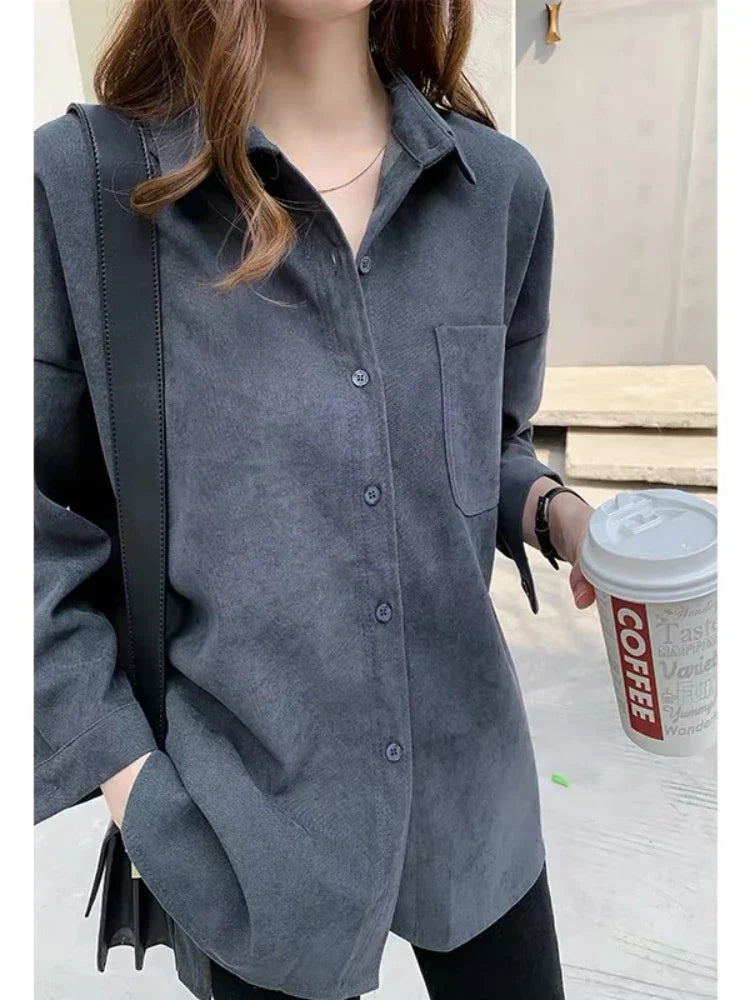 Plus Size Korean Style Blouses Long Sleeve Clothes