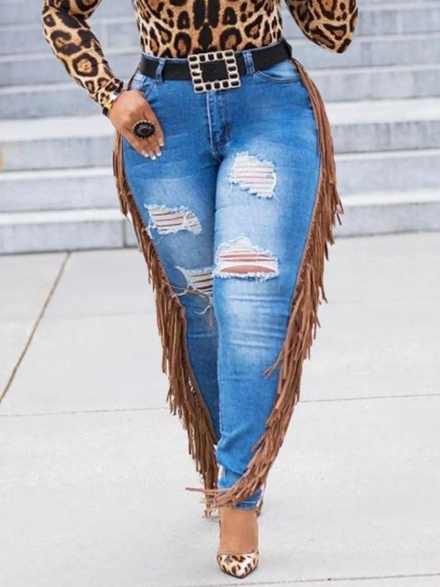 LW Plus Size summer jeans Tassel Design Ripped