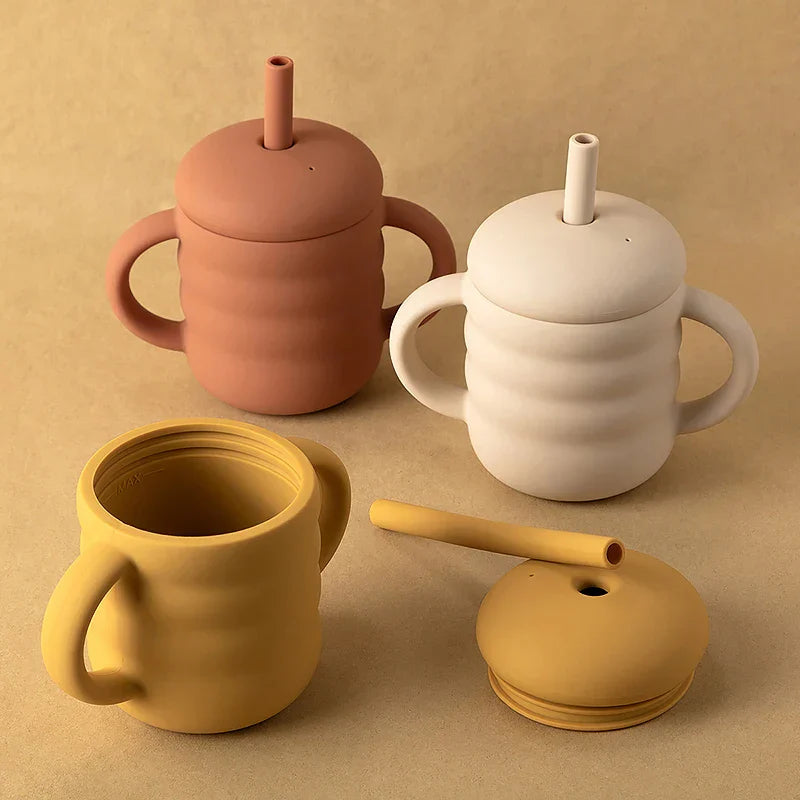 Baby Silicone Cup Portable Drinking Straw Cup Children