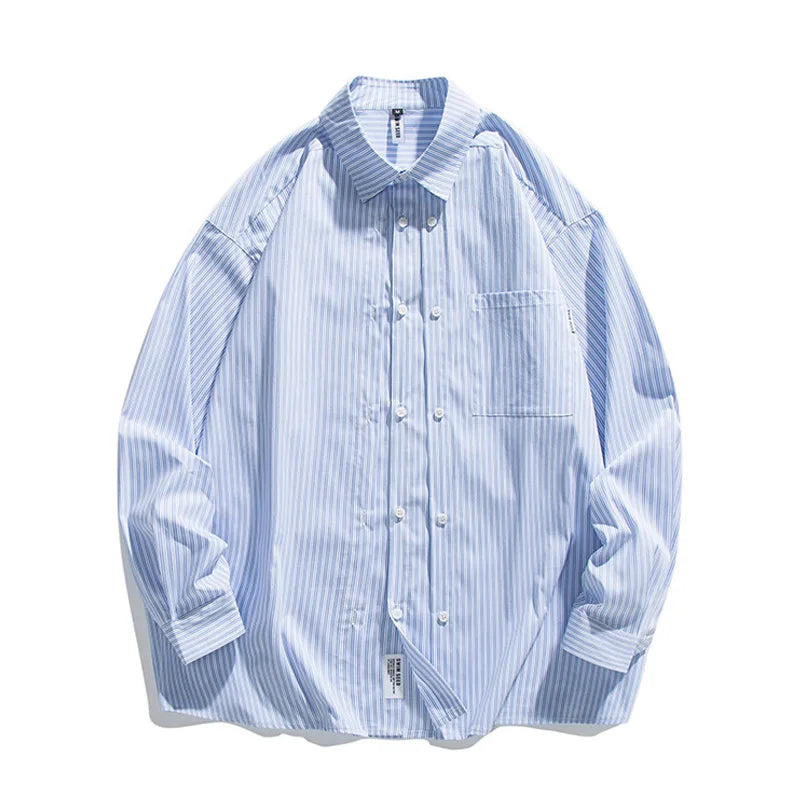 Double Breasted Placket Men's Loose Casual Long Sleeve