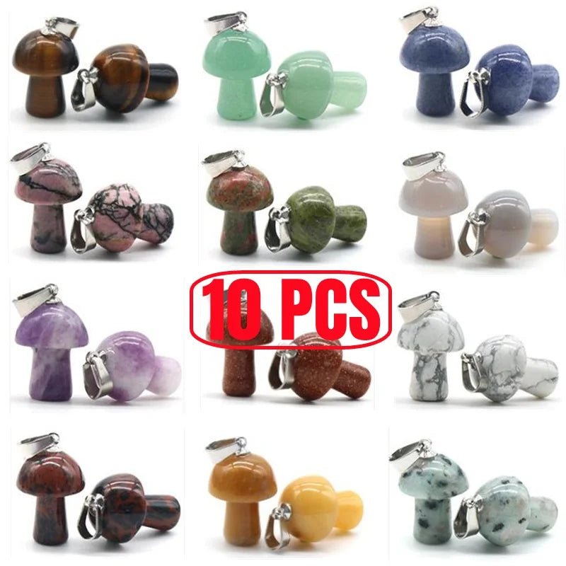 Mutilcolor 10 PCS Natural Crystal Stone Pendants Mushroom