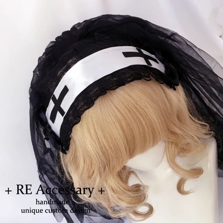 Lolita headpiece Night Church Virgin Cross Embroidered Shawl
