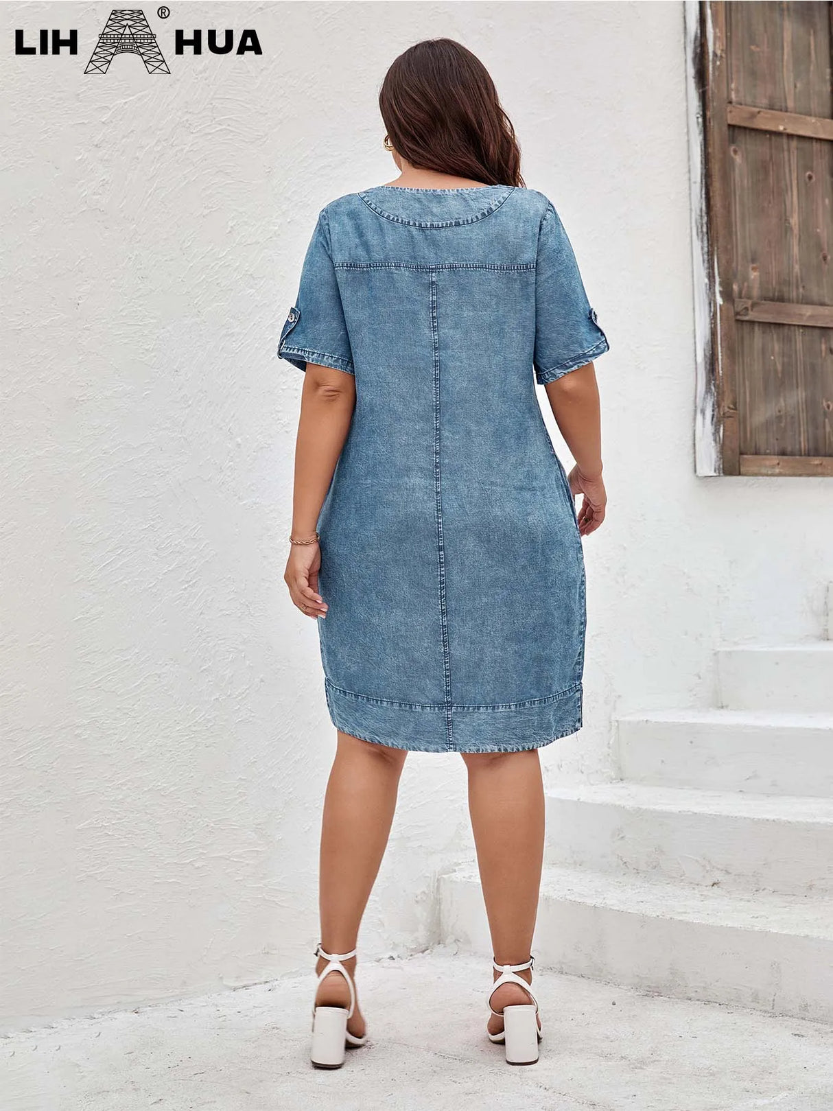 LIH HUA Women's Plus Size Denim Dress Summer