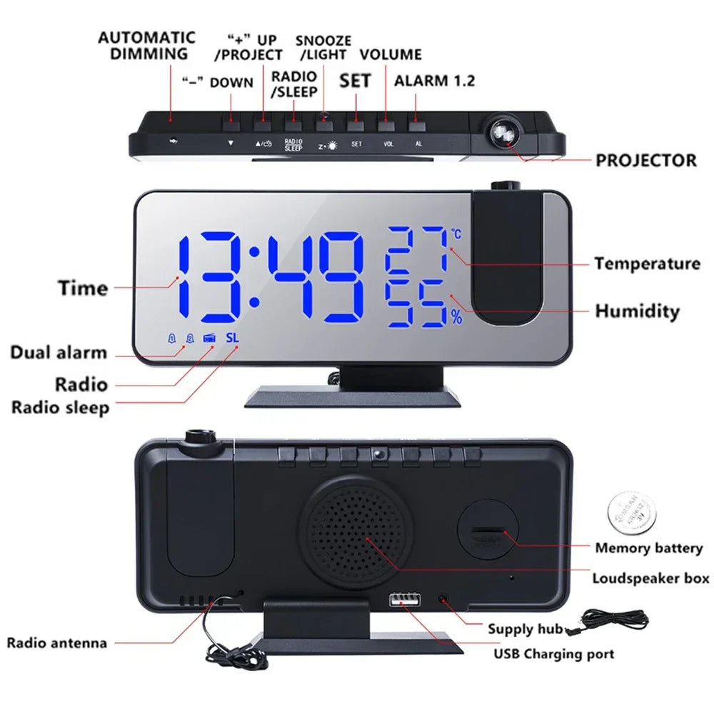 LED Digital Projection Alarm Clocks USB Electronic Ceiling