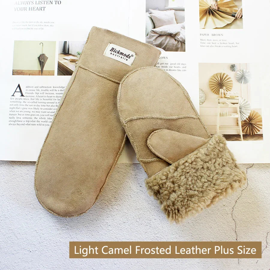 Sheepskin Fur Mittens Women's Leather Wool Color Winter