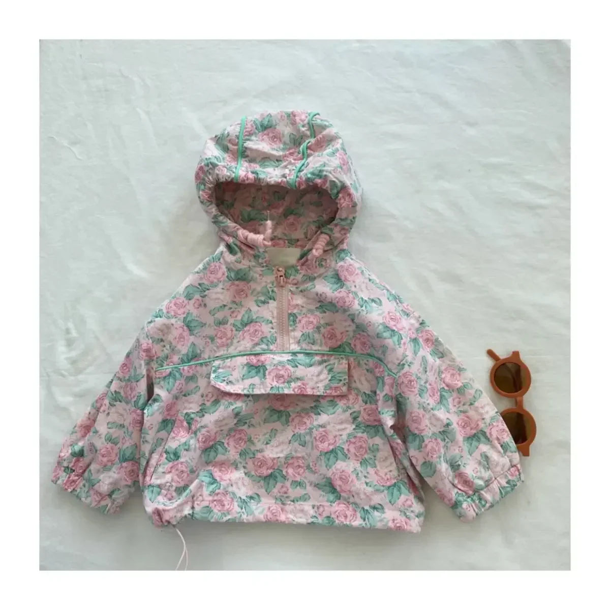 90-130cm Children's Pink Floral Flower Hooded Coat Toddler