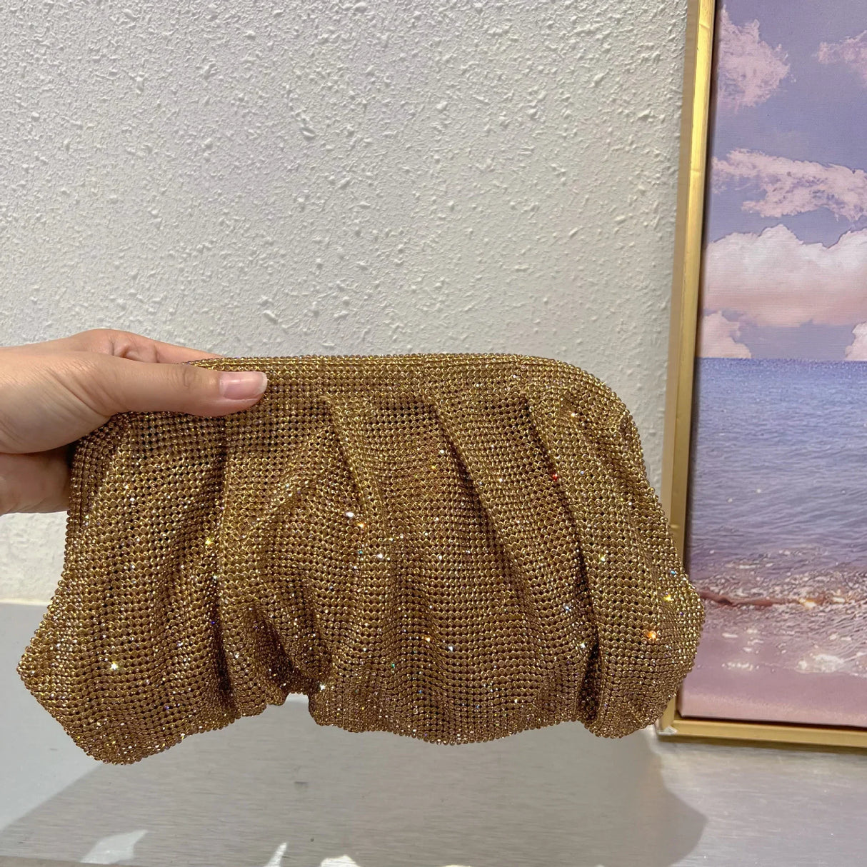 2023 Luxury Ruched Evening Clutch Bag Designer Diamonds