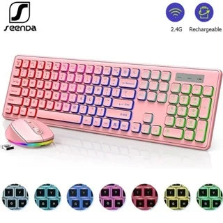 Wireless Keyboard and Mouse Combo Backlit Rechargeable Wireless