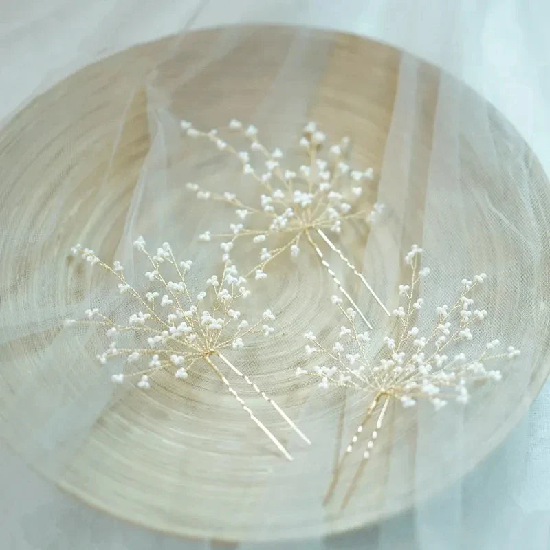 SLBRIDAL Handmade Rhinestones Crystal Pearls Bridal Hair Pin