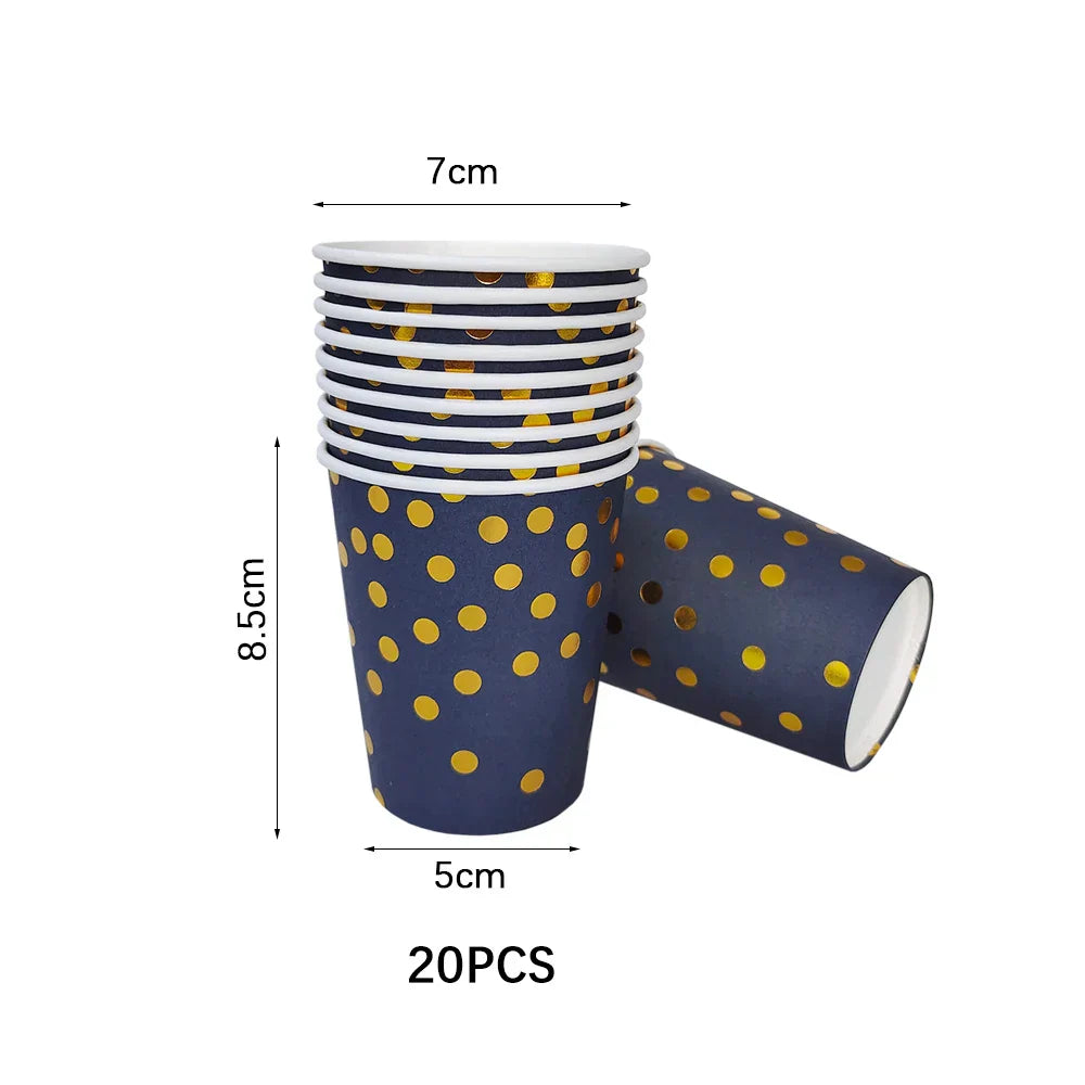 Dark Blue Gold Dot Disposable Tableware Set Paper