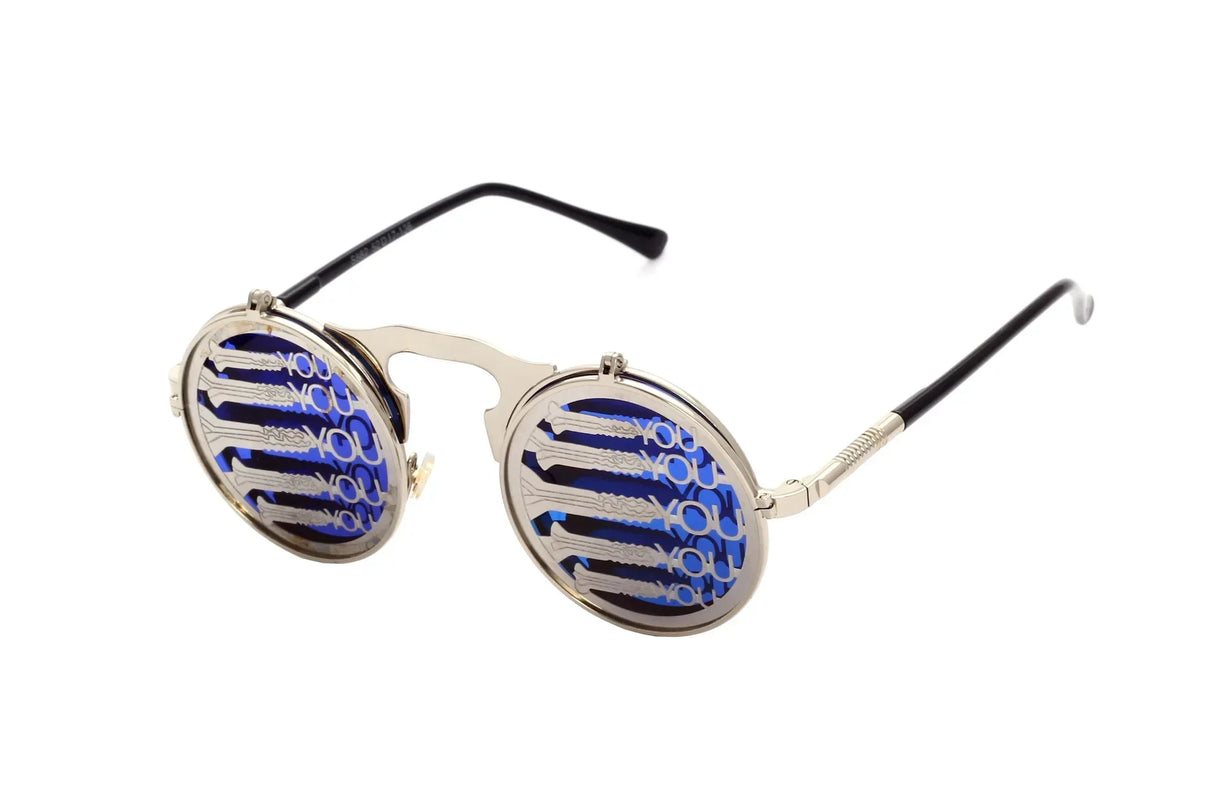 Metallic Retro Punk Steam Flap Vintage Sunglasses Personality