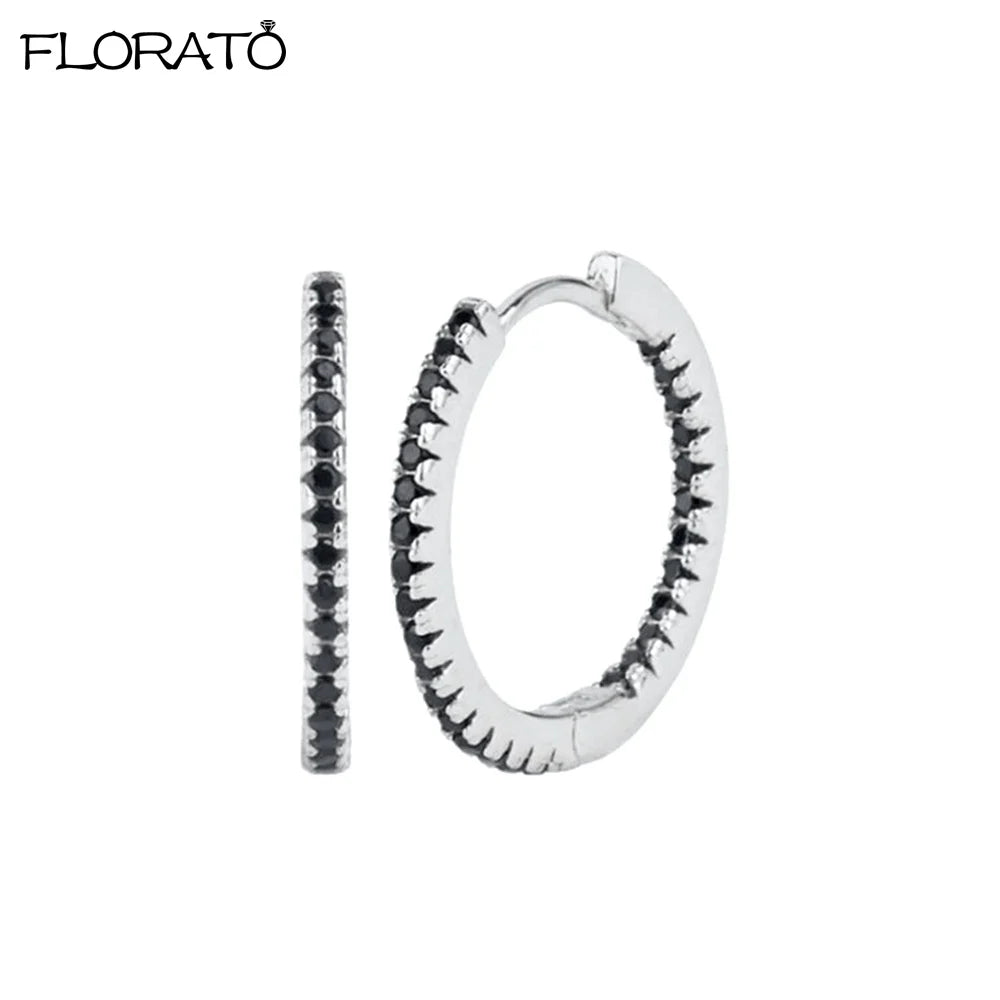 Minimalist 925 Silver Needle 15mm Crystal Hoop Earring