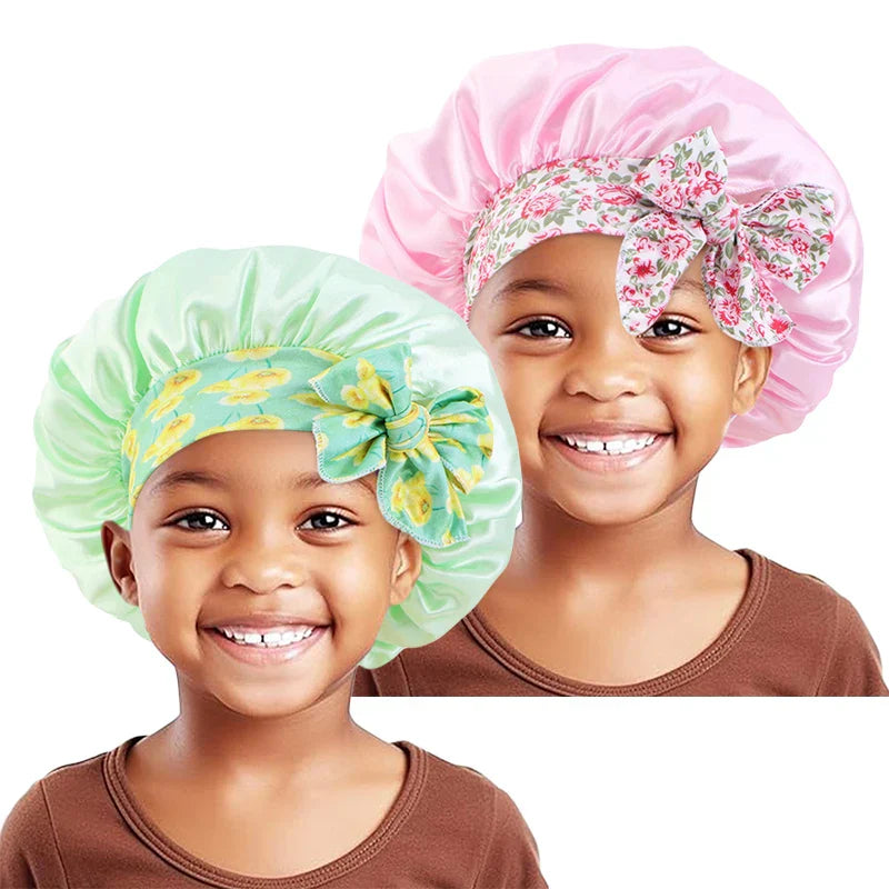 2PCS/LOT Baby Elastic Wide Edge Satin Nightcap Cute