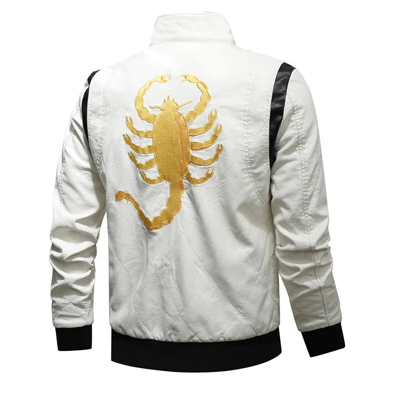 Leather Jacket Men Fashion Stand Collar Windbreaker Motorcycle