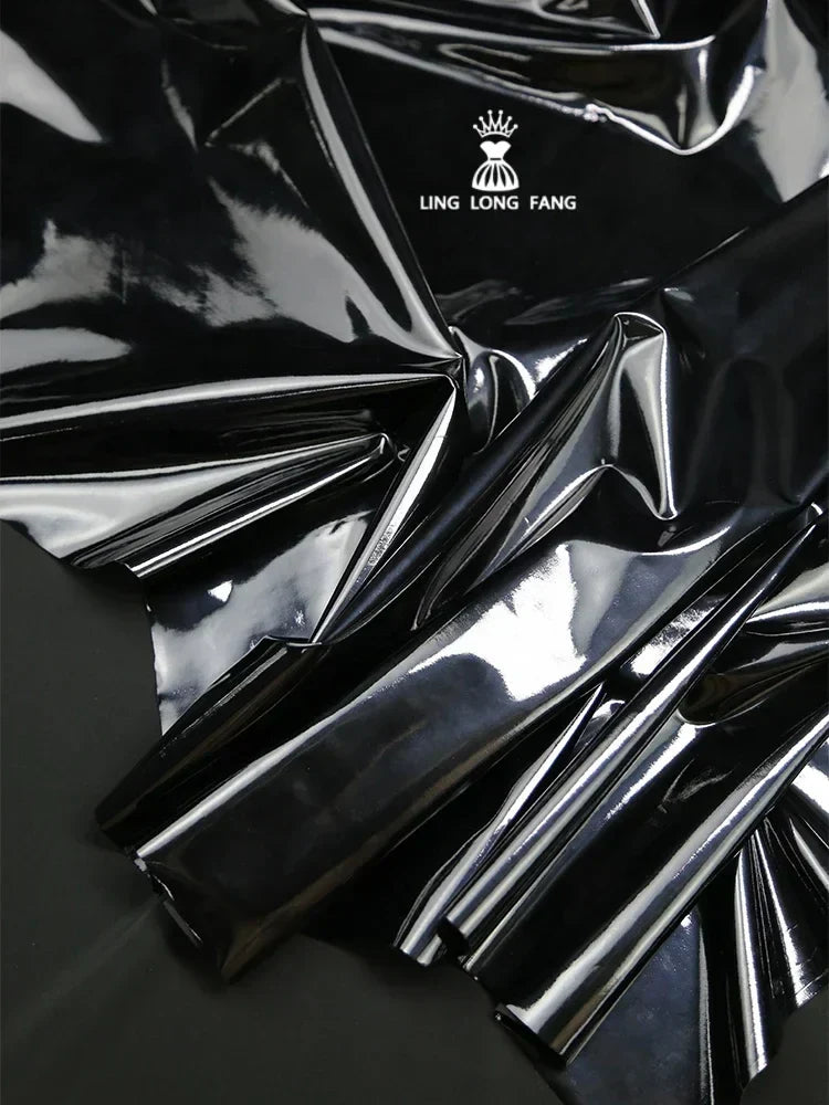 Imitation Leather Fabric Black Mirror Elastic PU Material