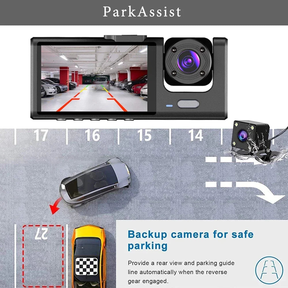 3 Channel Dash Cam Video Recorder Three Lens