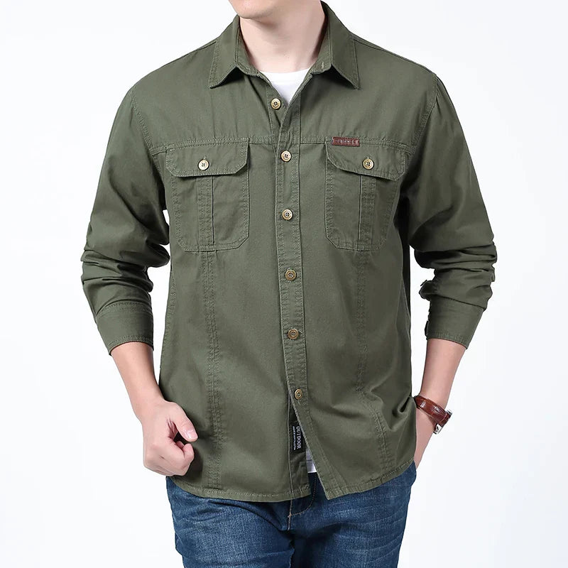 Men's Clothing Military Tactical Shirts Multi-Pockets Work Cargo