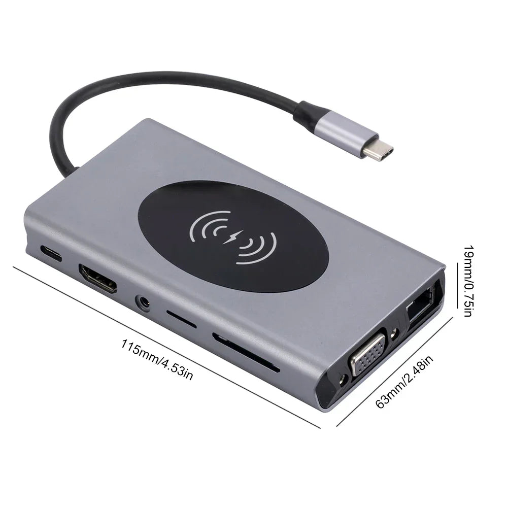 USB C HUB 20W Wireless Charging 1000M RJ45