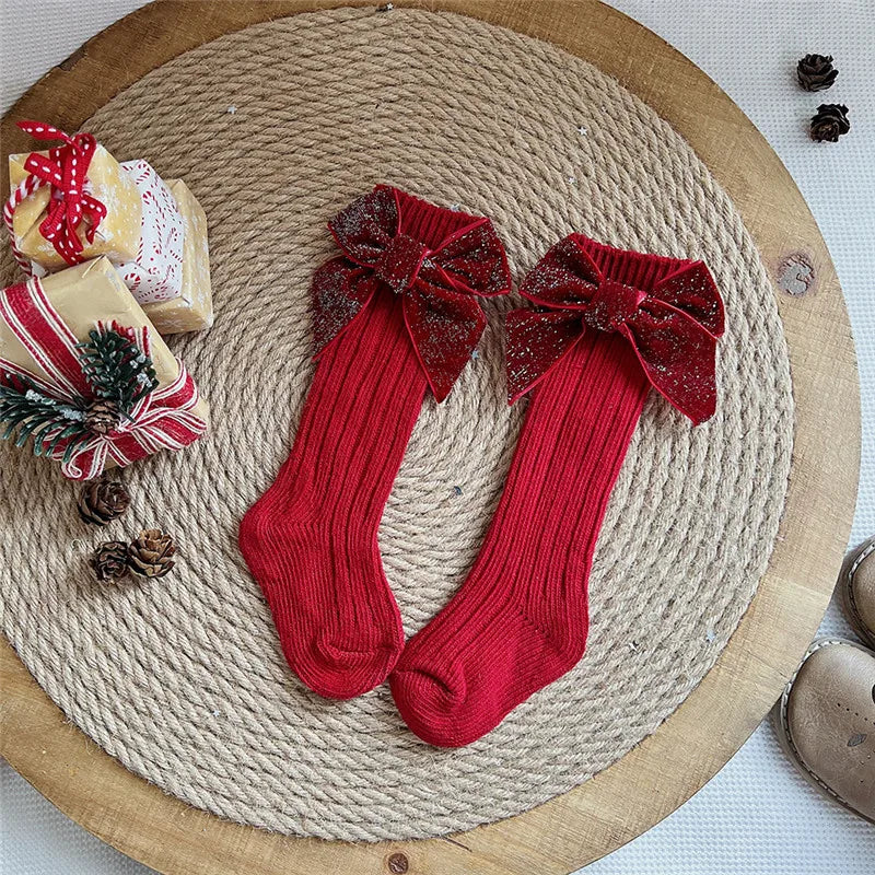 Winter Baby Girls Christmas Long Socks Kids Cotton