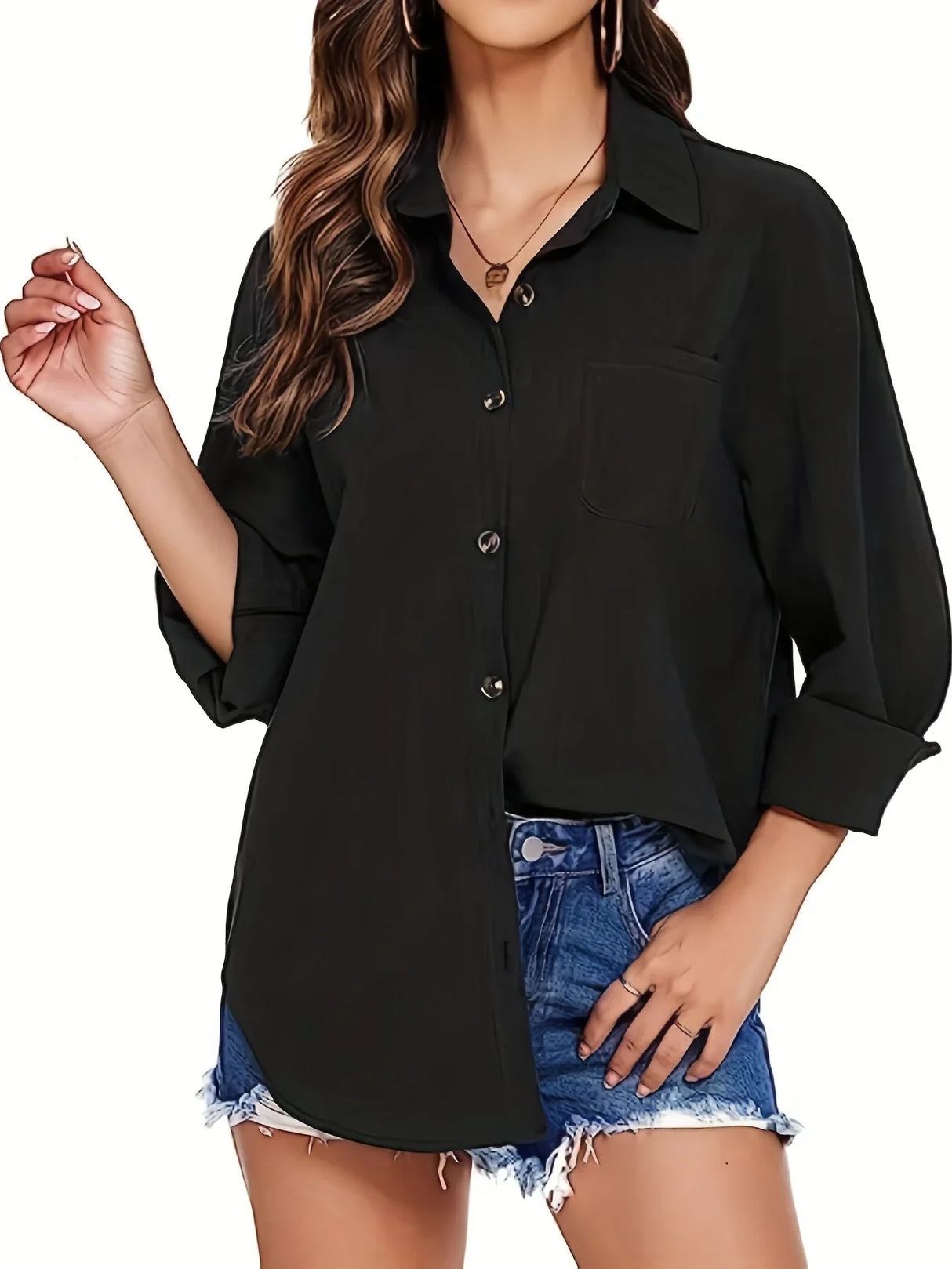 Plus Size Womens Button Down Shirt Casual Long
