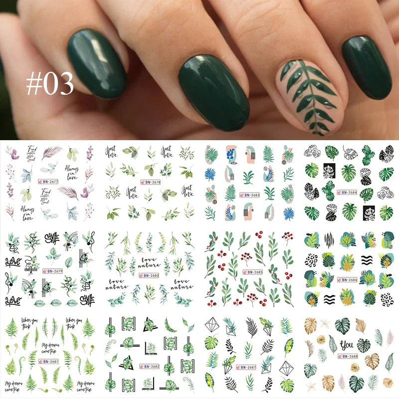 12 Designs Nail Stickers Set Mixed Floral Geometric