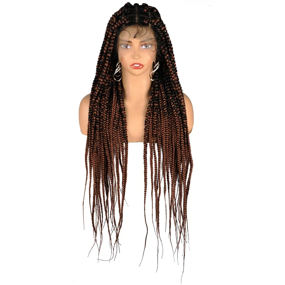 36" Full Lace Braided Wigs Synthetic Long Black