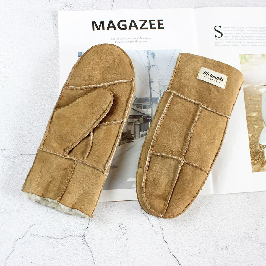 Sheepskin Fur Mittens Women's Leather Wool Color Winter