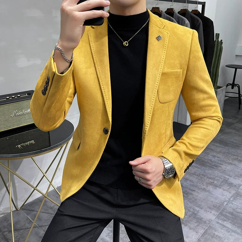 Men's Deerskin Fleece Jacket Suit Coat Blazer Men's