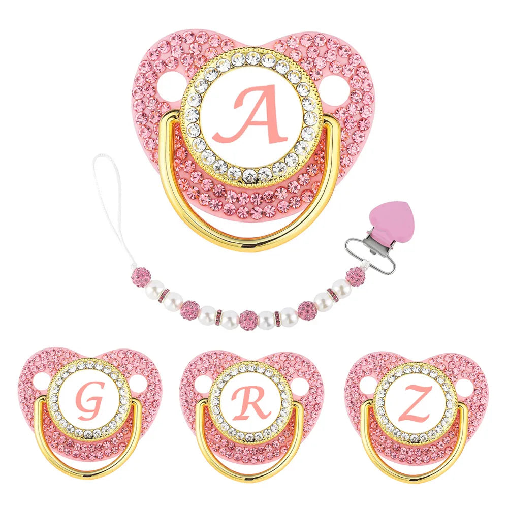 Pink Newborn Pacifier Clip Chain 26 Letters Baby