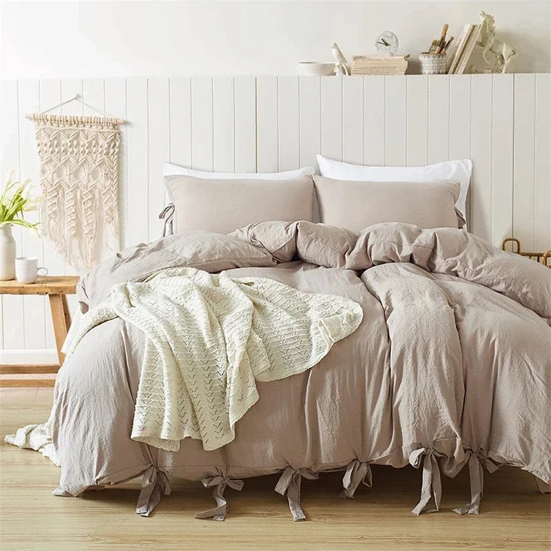 Bowknot Lace-Up Duvet Cover Set in American Sizes