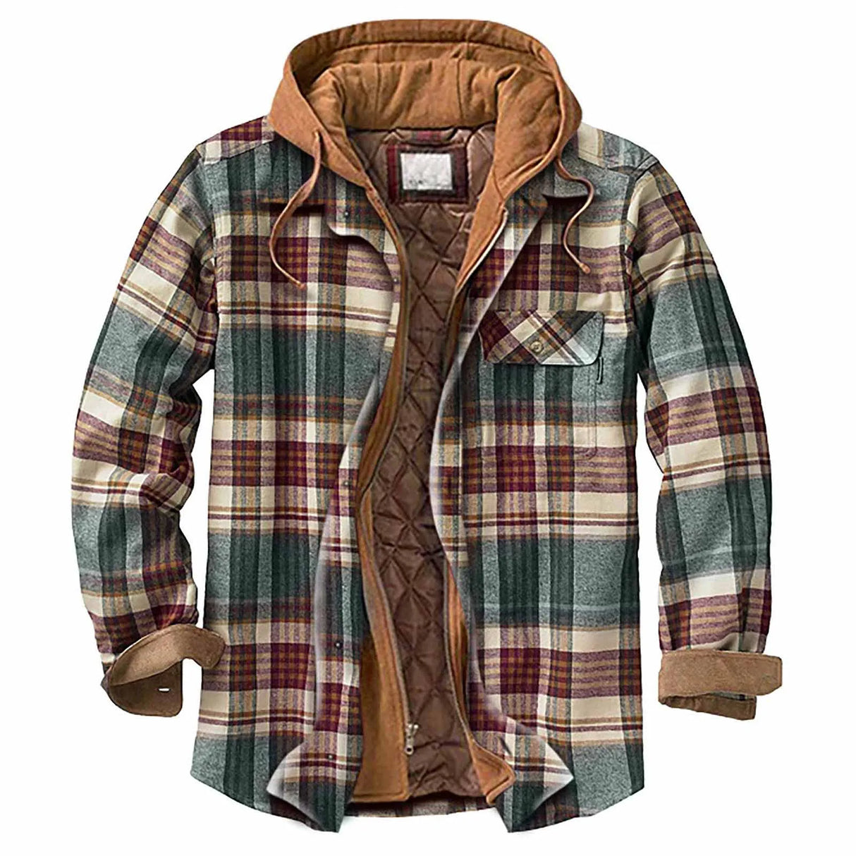 Men's Quilted Lined Button Down Plaid Shirt Add