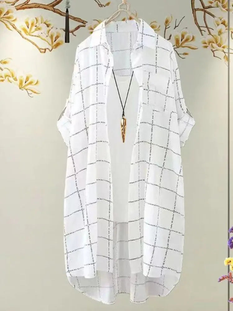 Plus Size Casual Plaid Print Oversize Women Autumn