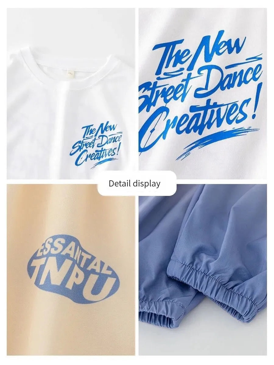 Girls Summer Trend Sports 2pcs Ice Silk T-shirts+Ninth