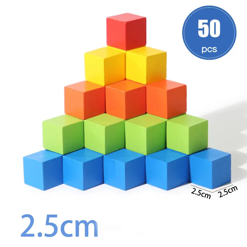 50/100pcs Colorful Cubes Wooden Building Blocks Stacking Up