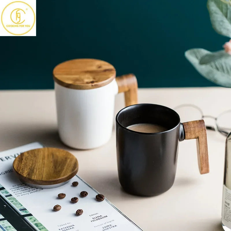 Gift Package 350ml Ceramic Coffee Mug with Wooden