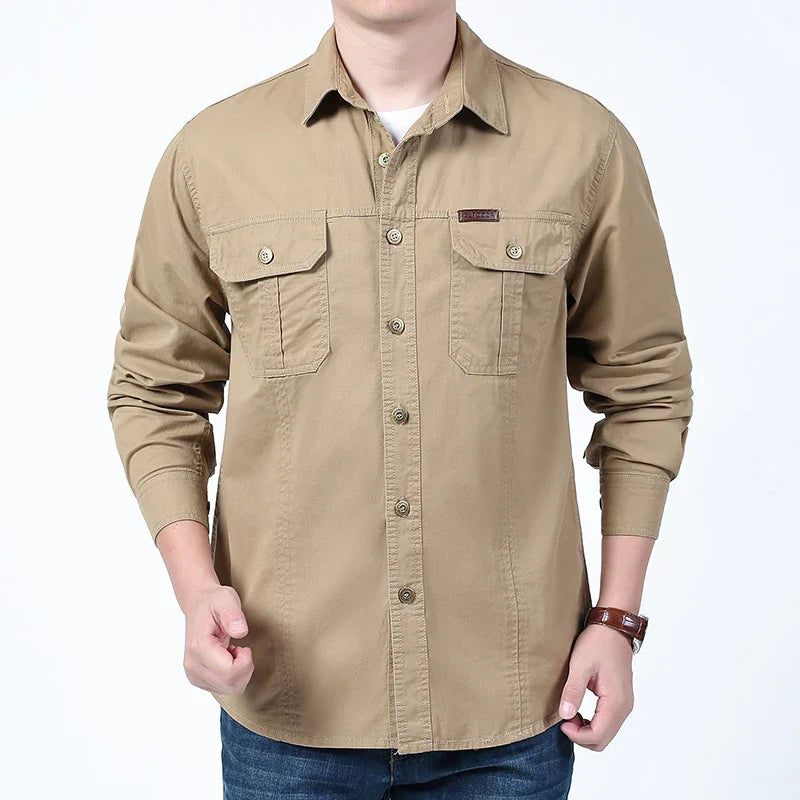 Men's Clothing Military Tactical Shirts Multi-Pockets Work Cargo