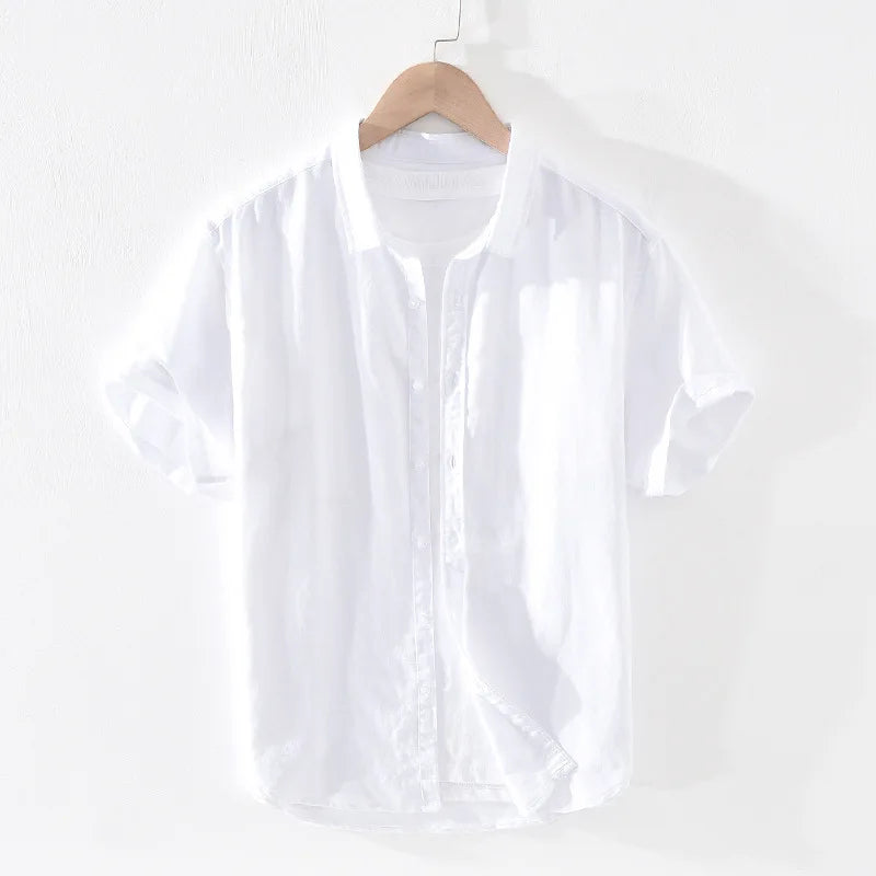 Summer Cotton Linen Short Sleeve Shirts Men Casual